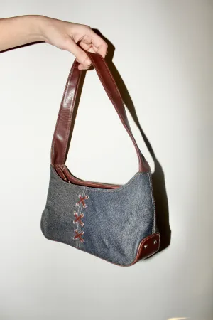 Vintage 90s Lace Up Denim Shoulder Purse