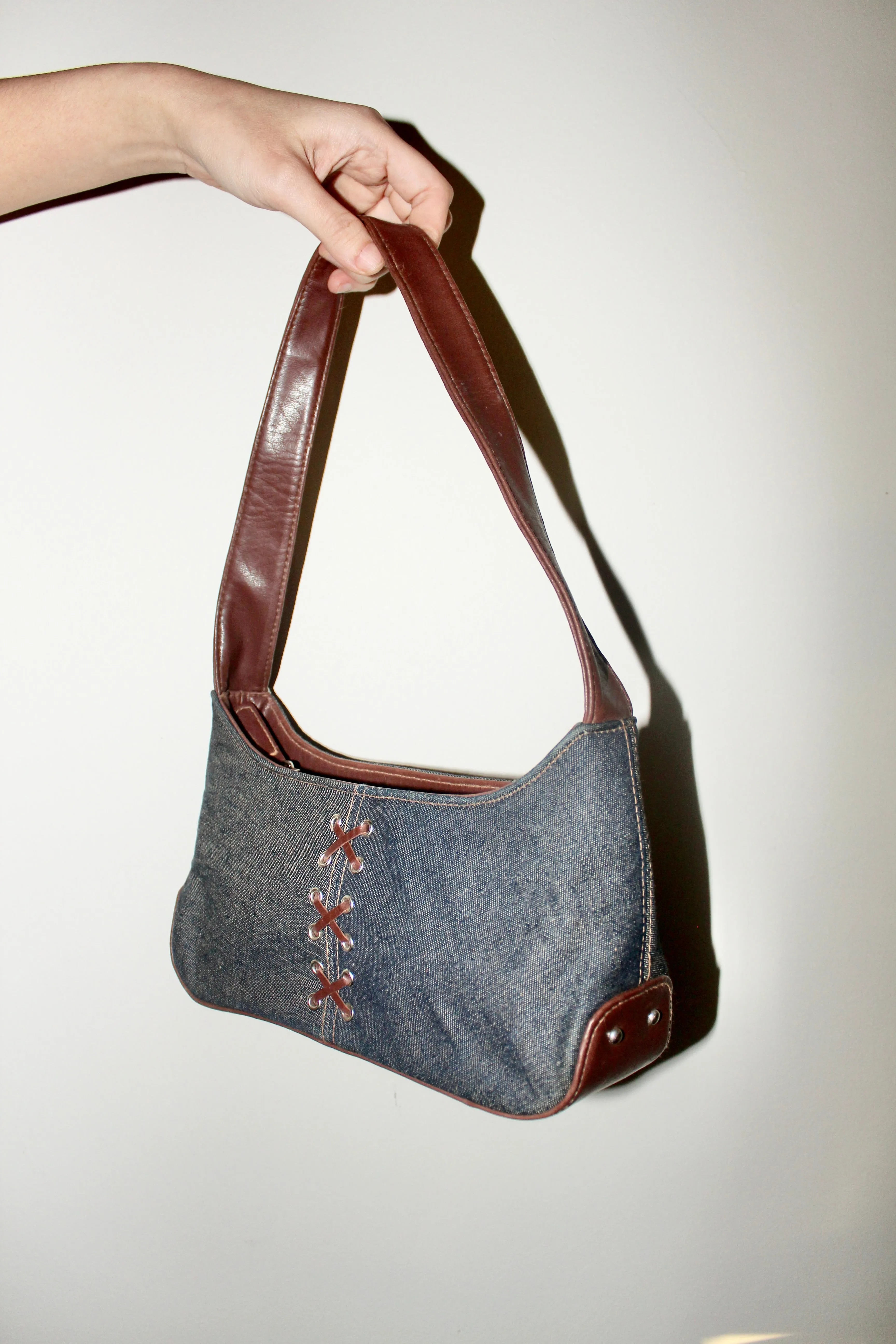Vintage 90s Lace Up Denim Shoulder Purse