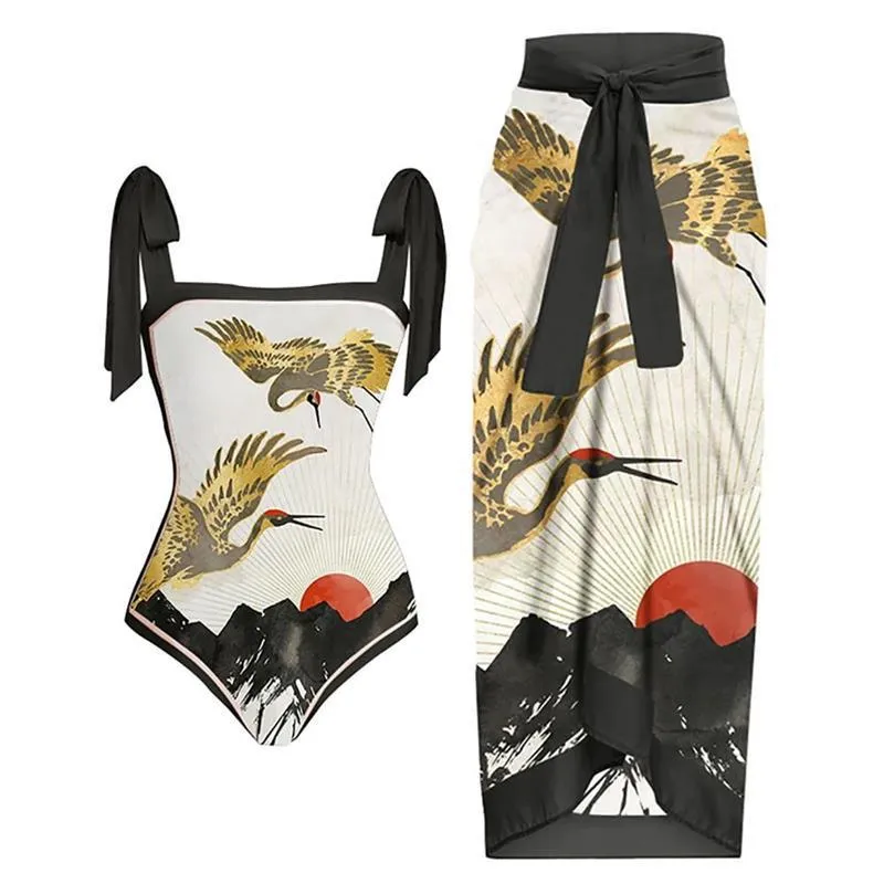 Vintage Bikini Women One Piece Swimsuit Swimwear Skirt Backless Beach Dress Designer 2023 Bathing Suit Surf Wear Beachwear