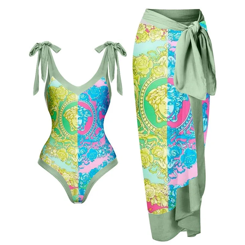 Vintage Bikini Women One Piece Swimsuit Swimwear Skirt Backless Beach Dress Designer 2023 Bathing Suit Surf Wear Beachwear