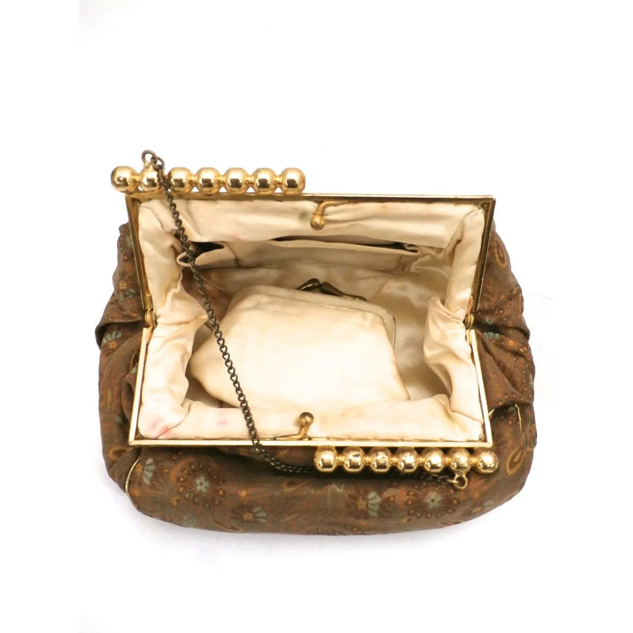 Vintage Gold Metallic Damask Evening Clutch Purse Bag 1930S