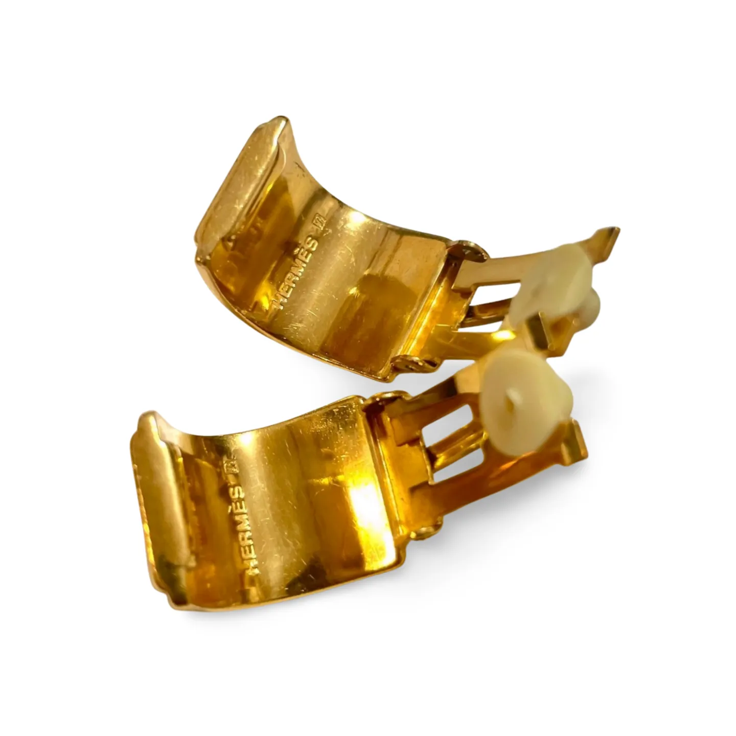 Vintage Hermes cloisonné ceramic enamel golden earrings with 2 female lion design. Twin lions. Great gift idea. 070225ac5
