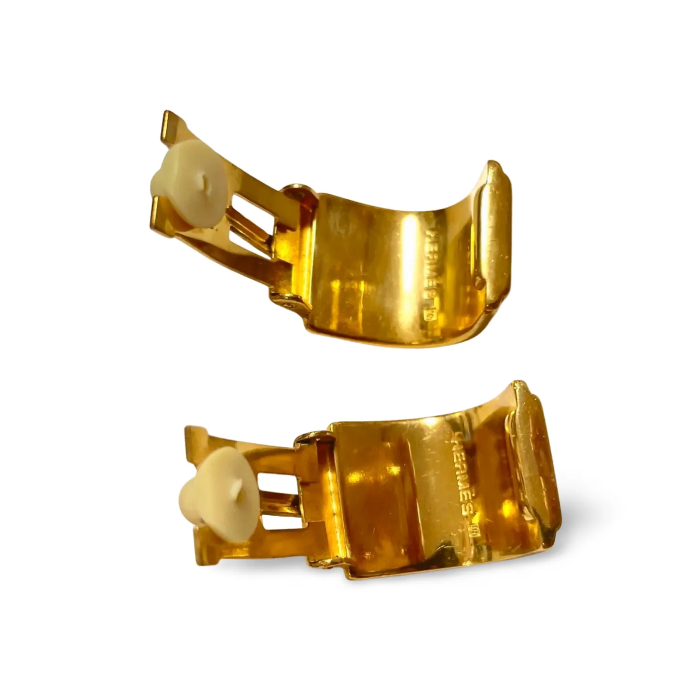 Vintage Hermes cloisonné ceramic enamel golden earrings with 2 female lion design. Twin lions. Great gift idea. 070225ac5