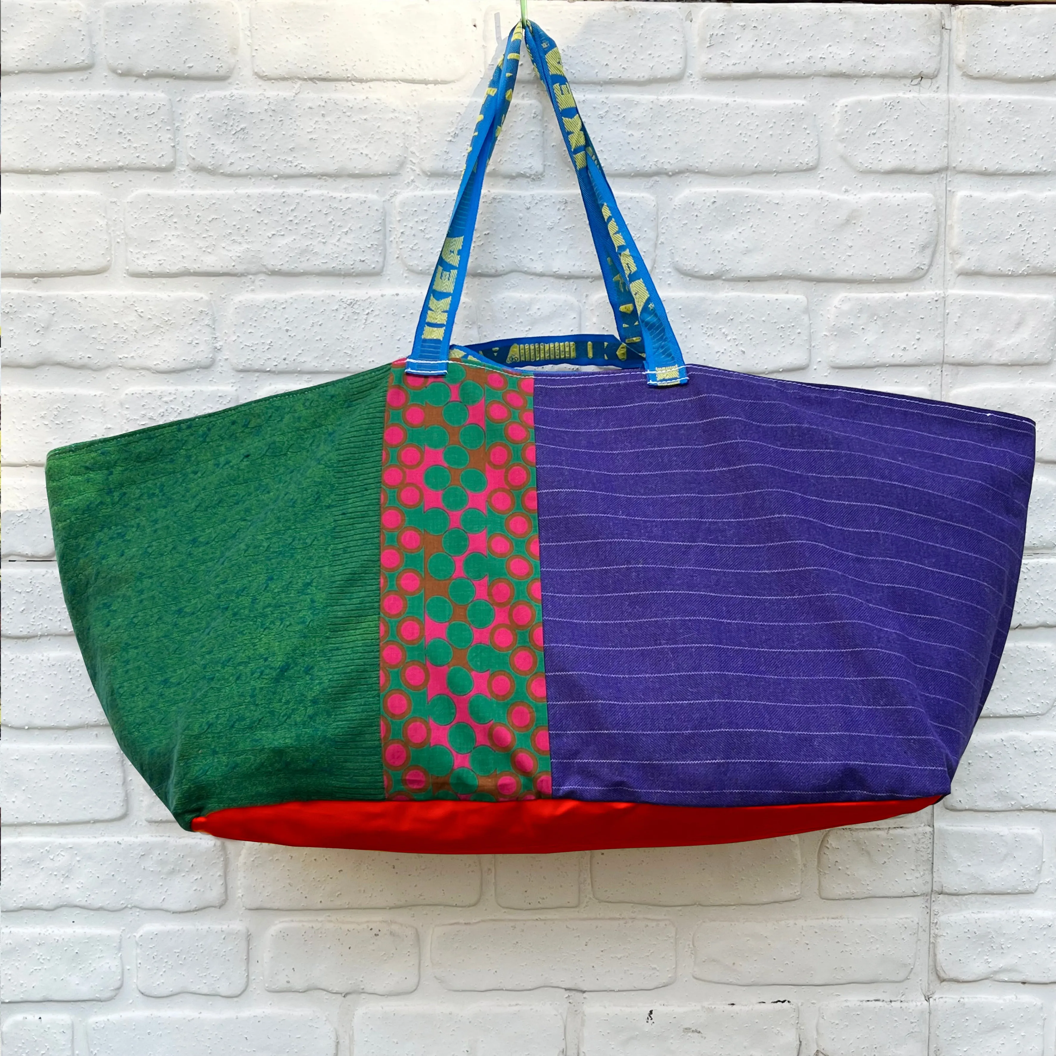 Vintage IKEA bags - orange and green circles and purple stripes with striped lining