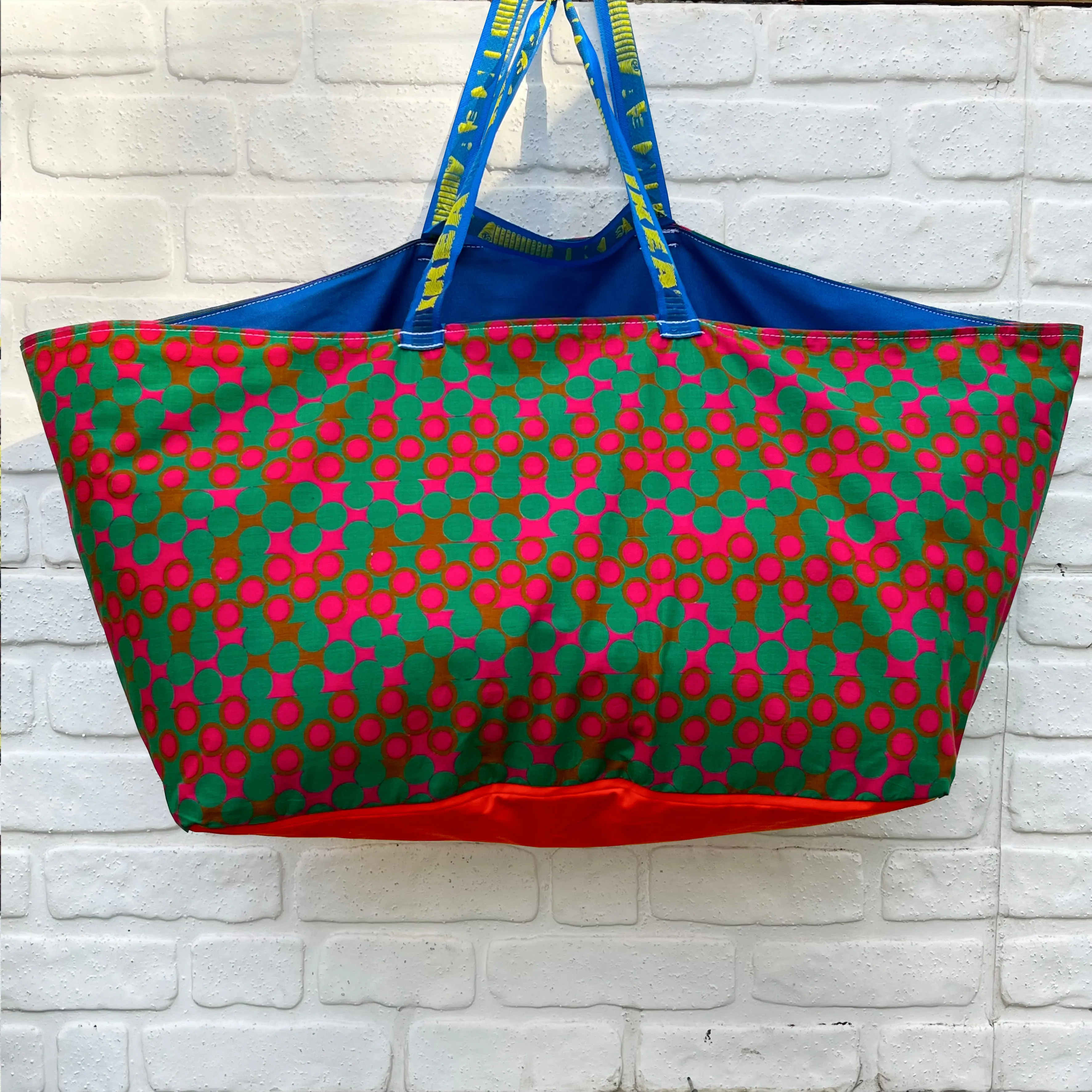 Vintage IKEA bags - orange and green circles and purple stripes with striped lining