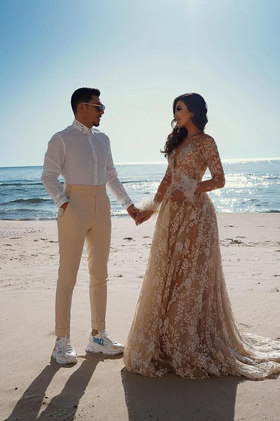Vintage Long Sleeve Lace Wedding Dress Mermaid Tulle Bridal Gowns