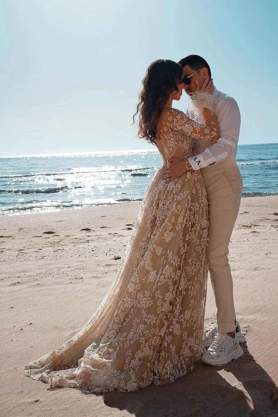 Vintage Long Sleeve Lace Wedding Dress Mermaid Tulle Bridal Gowns