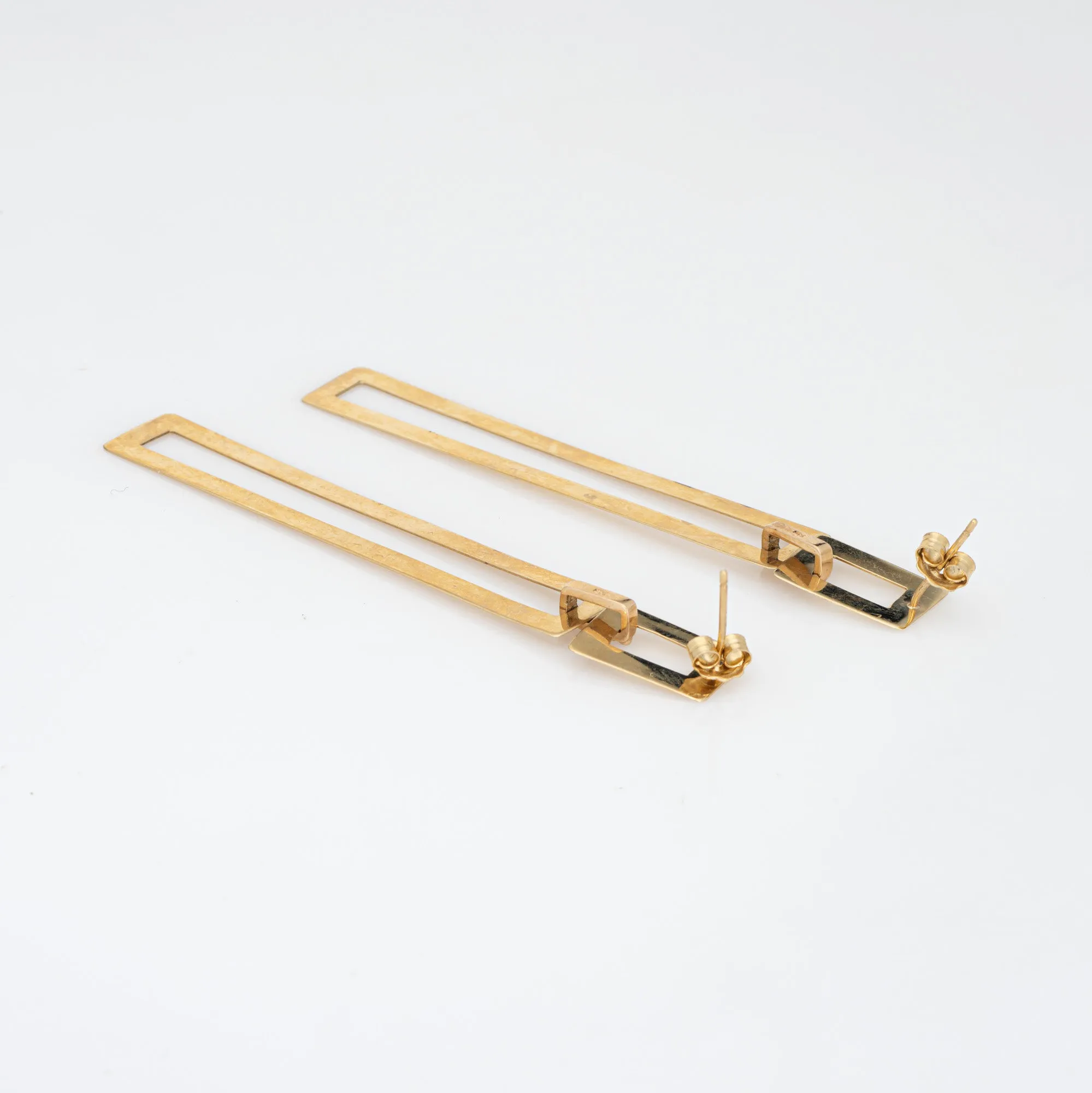 Vintage Long Square Earrings 2.75" Drops 14k Yellow Gold Estate Fine Jewelry