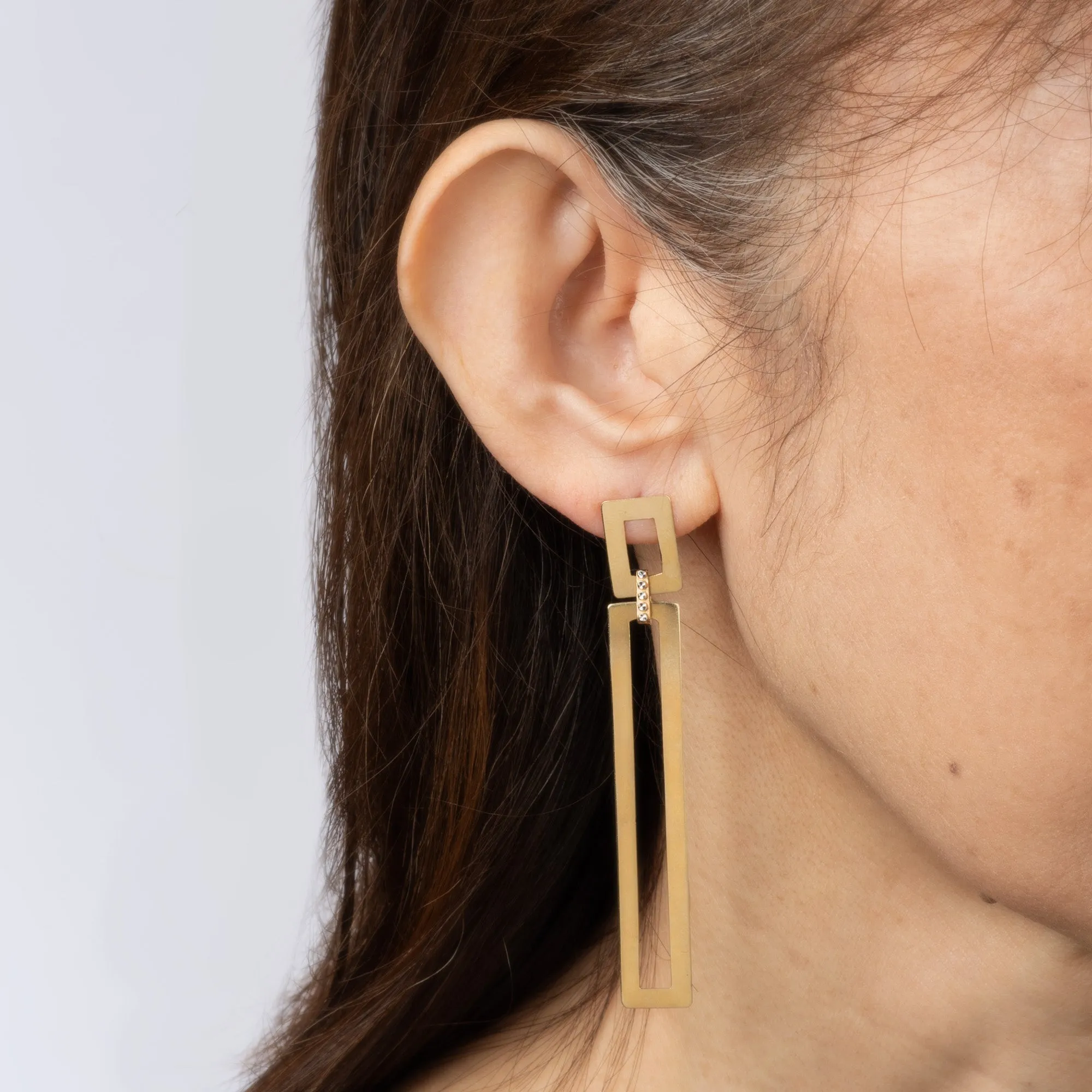 Vintage Long Square Earrings 2.75" Drops 14k Yellow Gold Estate Fine Jewelry