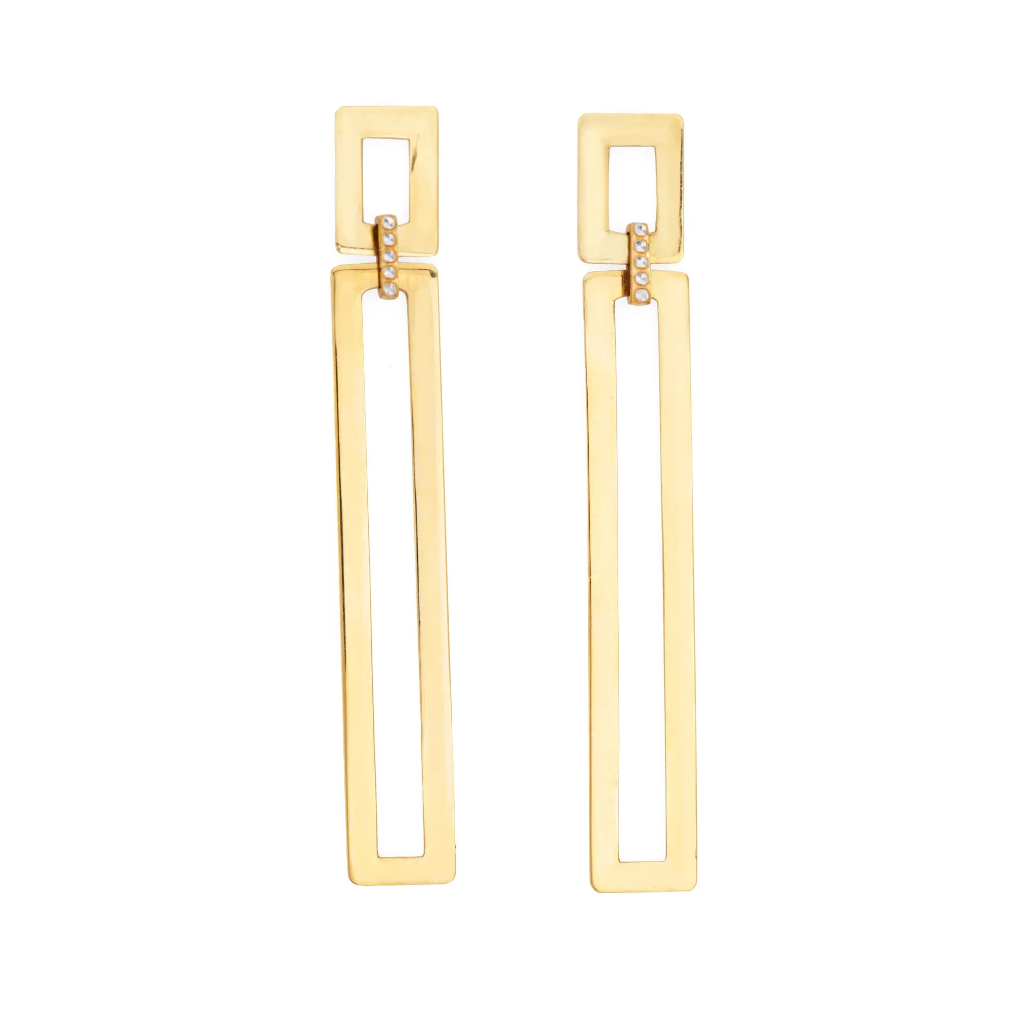 Vintage Long Square Earrings 2.75" Drops 14k Yellow Gold Estate Fine Jewelry