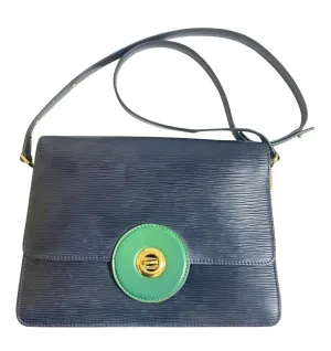 Vintage Louis Vuitton rare black epi mod shoulder bag with green bullseye. Unique epi purse. 0410282