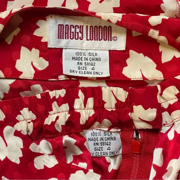 Vintage Maggy London Silk Skirt Set Size 4