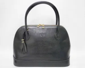 Vintage Valentino Garavani black leather bolide bag with shoulder strap, V logo, a fringe. Classic dialy use purse. 060616r1