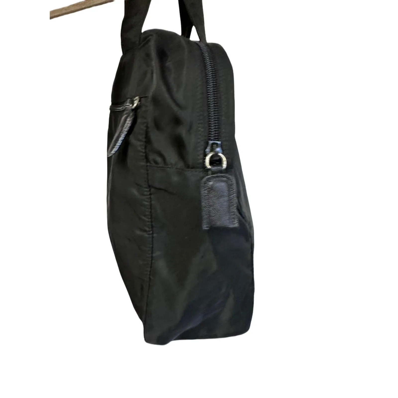 VTG Prada Tessuto Business Bag Black NYLON PRADA LOGO 25 Authentic 14" LARGE