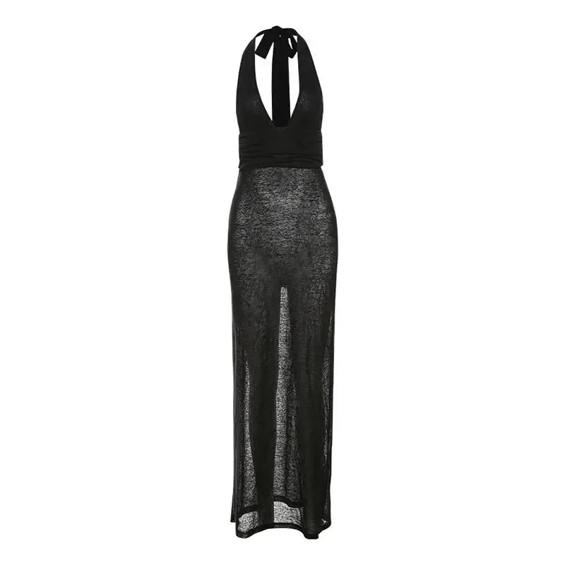 Waist-Tight Backless Solid Color Dress - Slim Fit Elegant Evening Wear