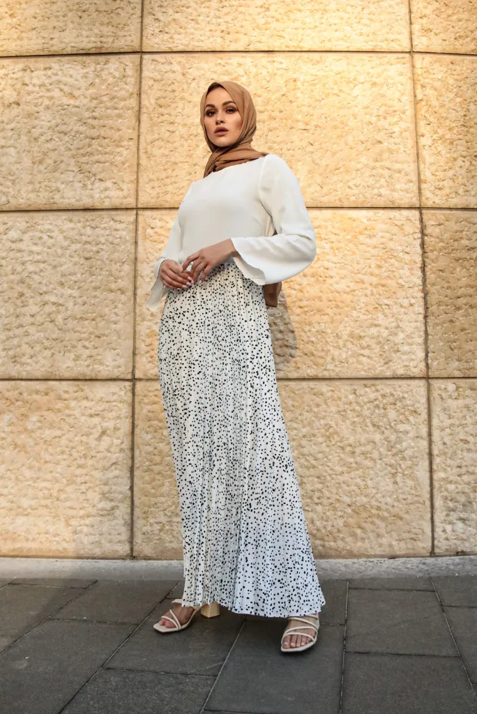 Waldorf Satin Pleated Maxi Skirt - Polka Dot