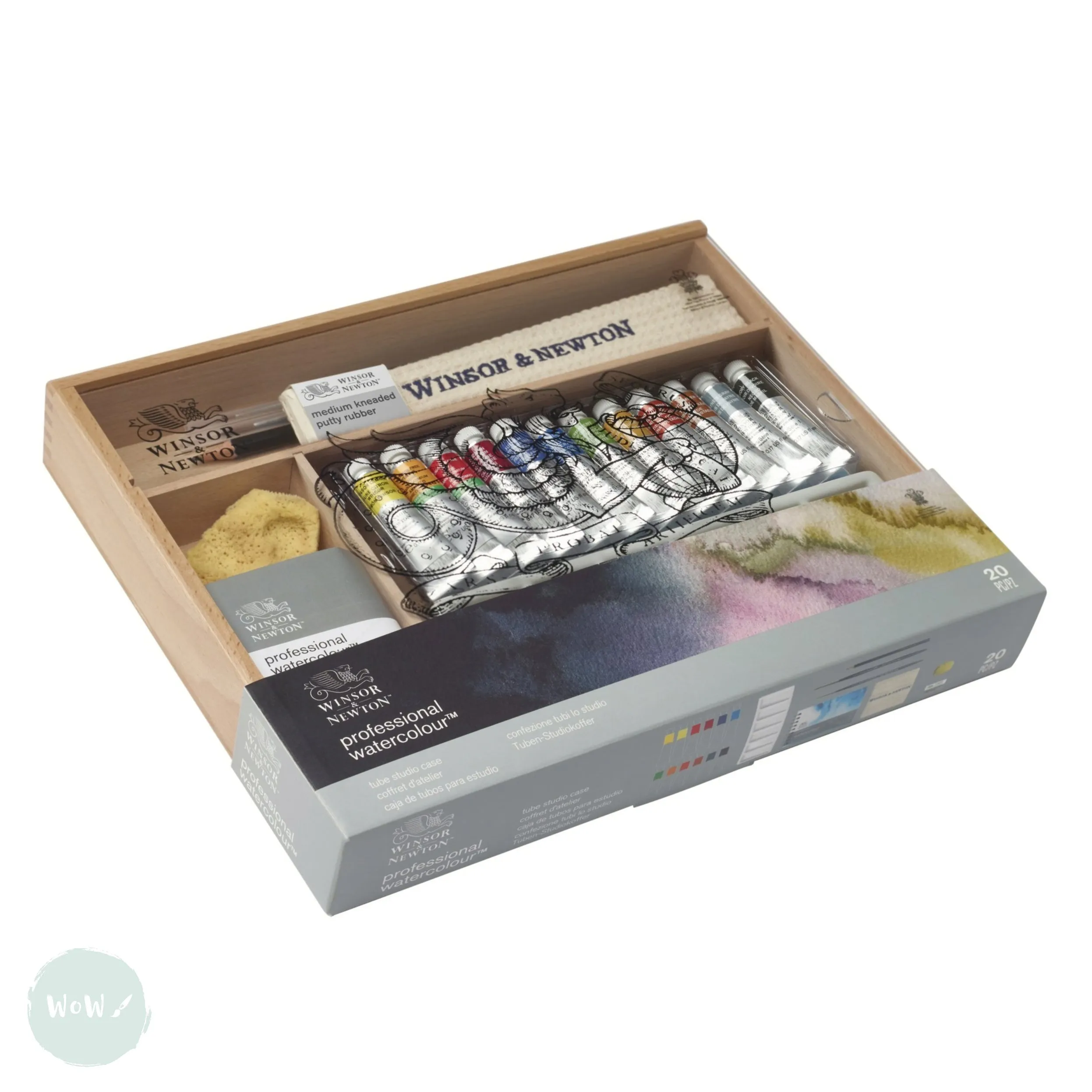 Watercolour Paint Sets - Winsor & Newton PROFESSIONAL - WOODEN TRAVEL CASE - 12 x 5ml tubes & accessories