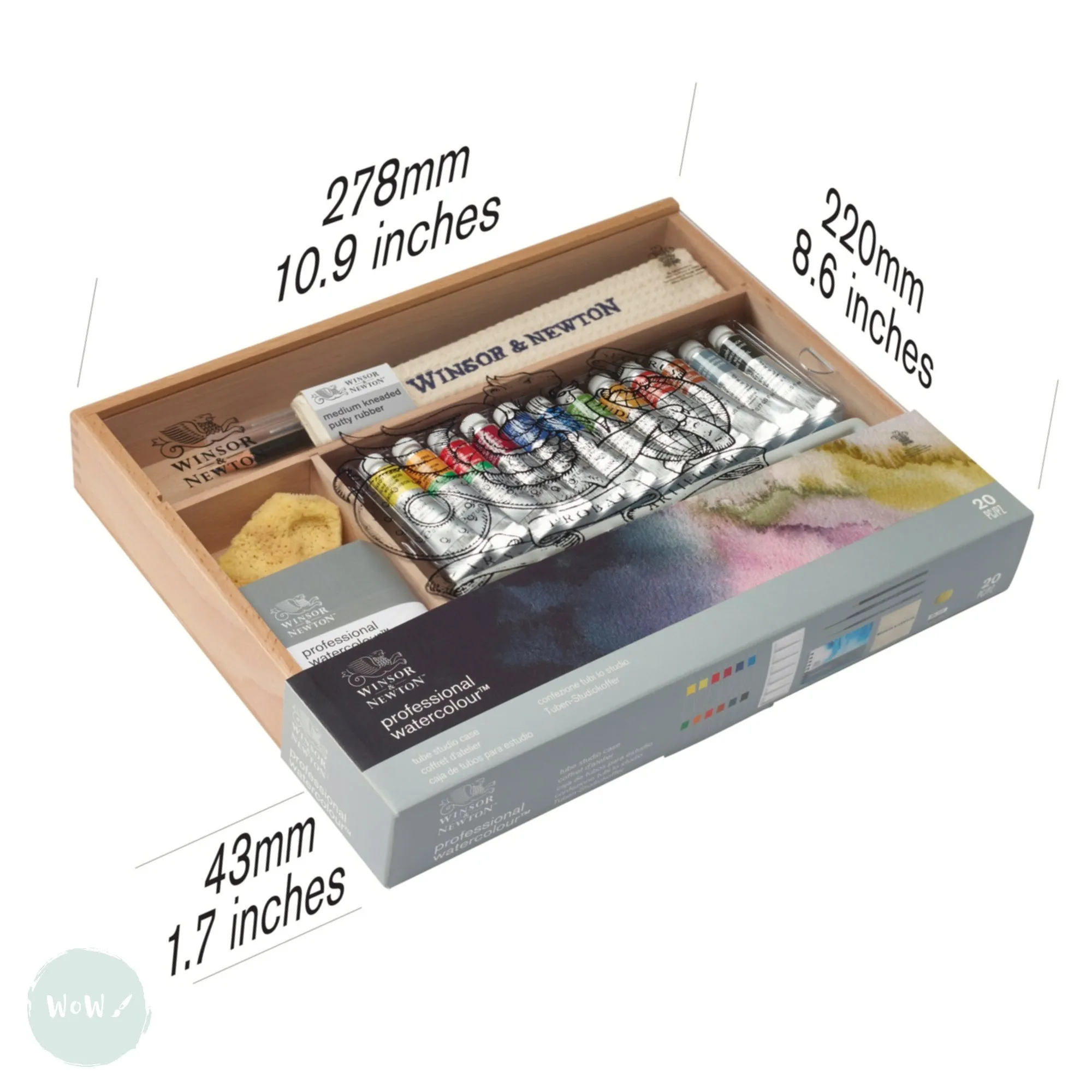 Watercolour Paint Sets - Winsor & Newton PROFESSIONAL - WOODEN TRAVEL CASE - 12 x 5ml tubes & accessories