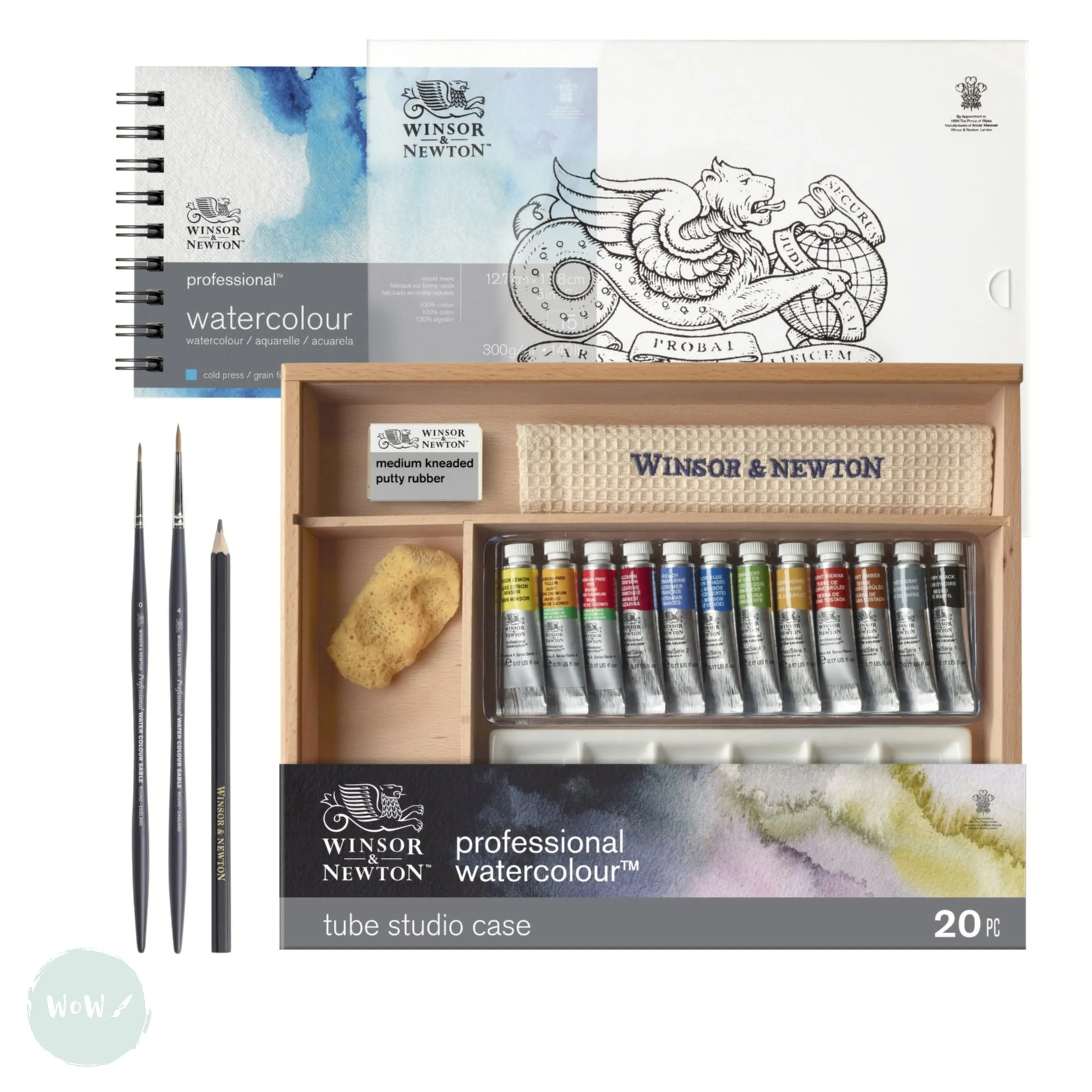 Watercolour Paint Sets - Winsor & Newton PROFESSIONAL - WOODEN TRAVEL CASE - 12 x 5ml tubes & accessories
