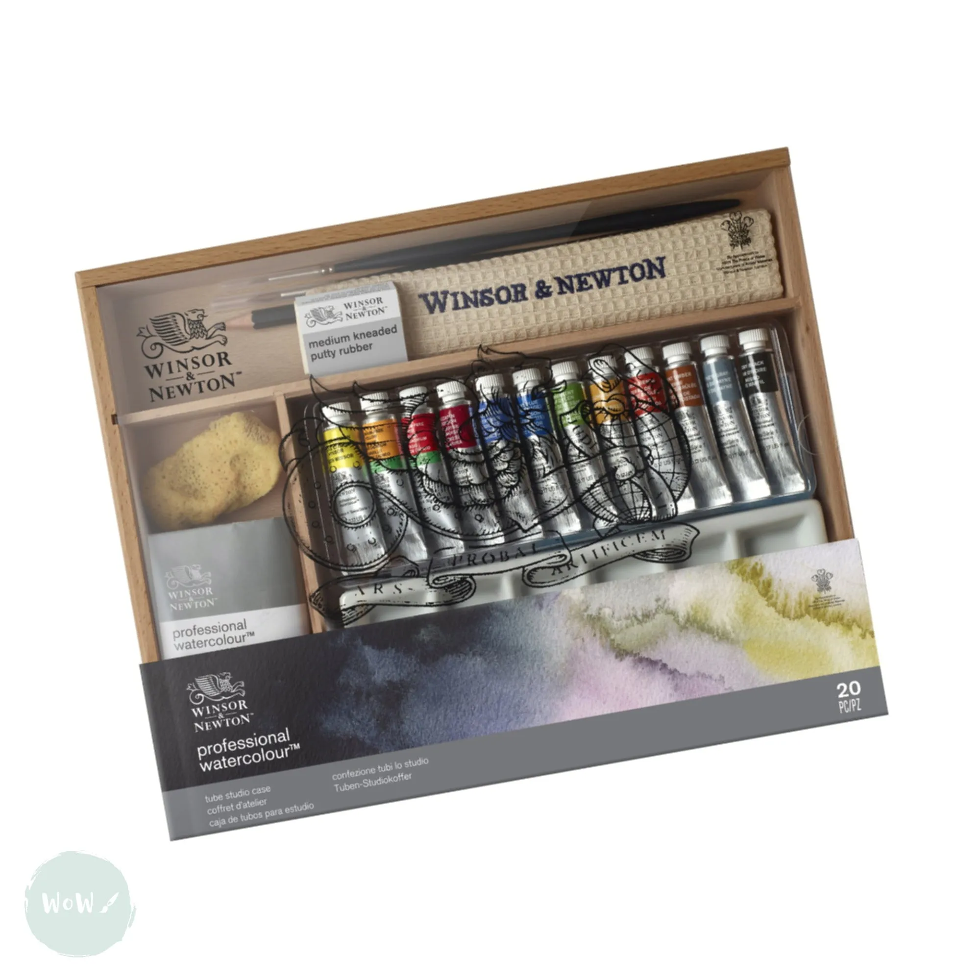 Watercolour Paint Sets - Winsor & Newton PROFESSIONAL - WOODEN TRAVEL CASE - 12 x 5ml tubes & accessories