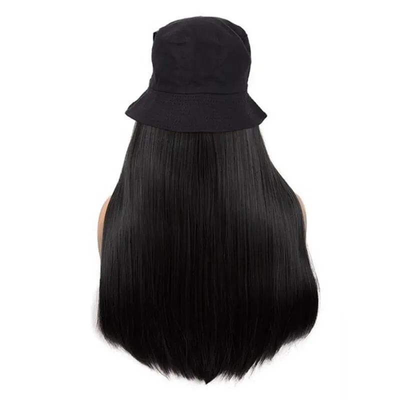 Wavymy Bucket Hat Wigs Straight Human Hair Wigs With Natural Color