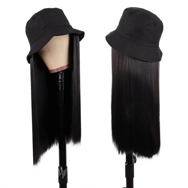 Wavymy Bucket Hat Wigs Straight Human Hair Wigs With Natural Color