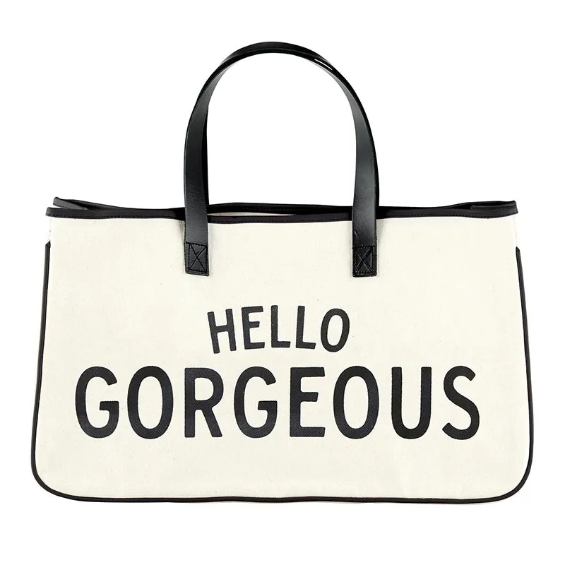 White Canvas Tote - "Hello Gorgeous"