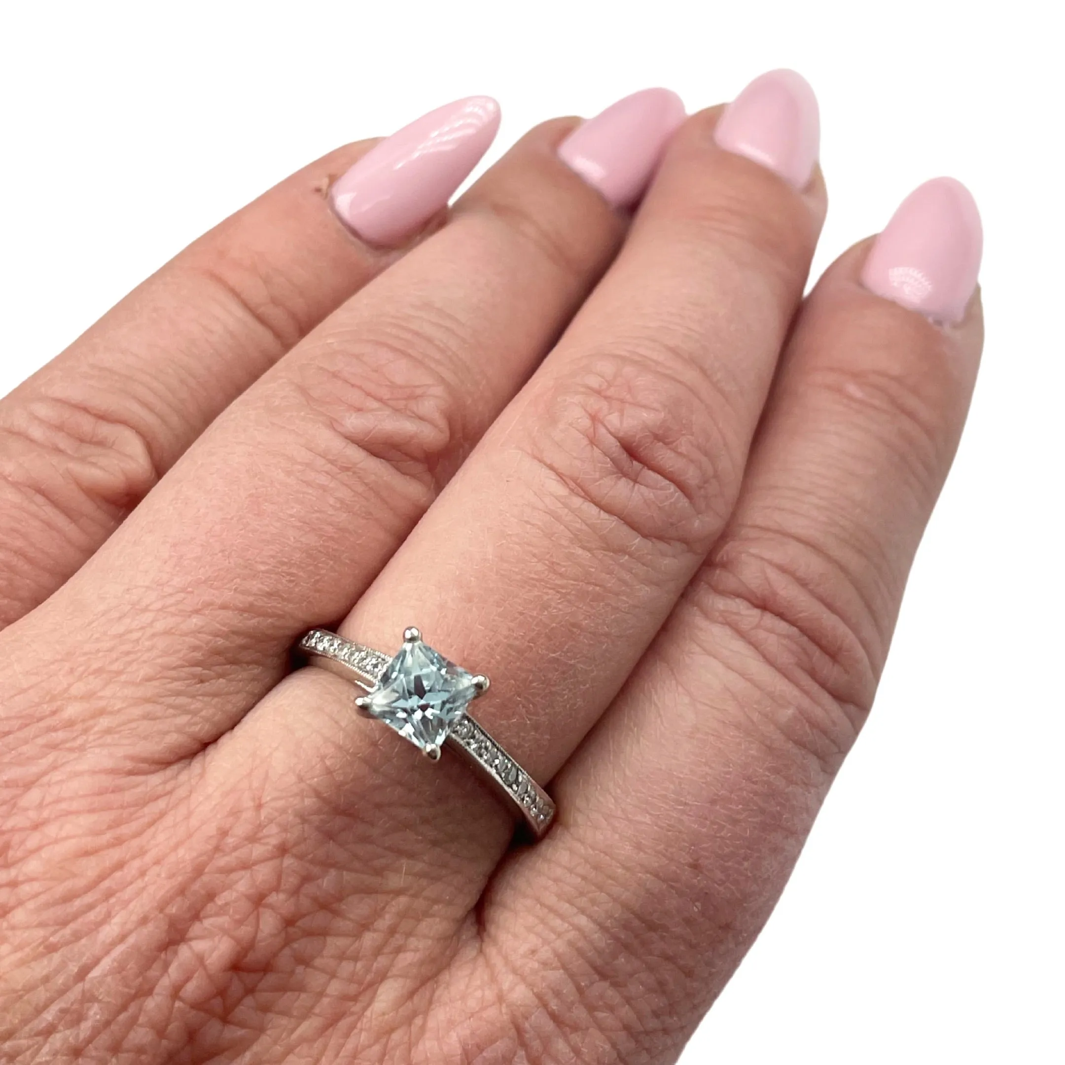 White Gold Aquamarine and Diamond Ring (Authentic Pre-Owned)