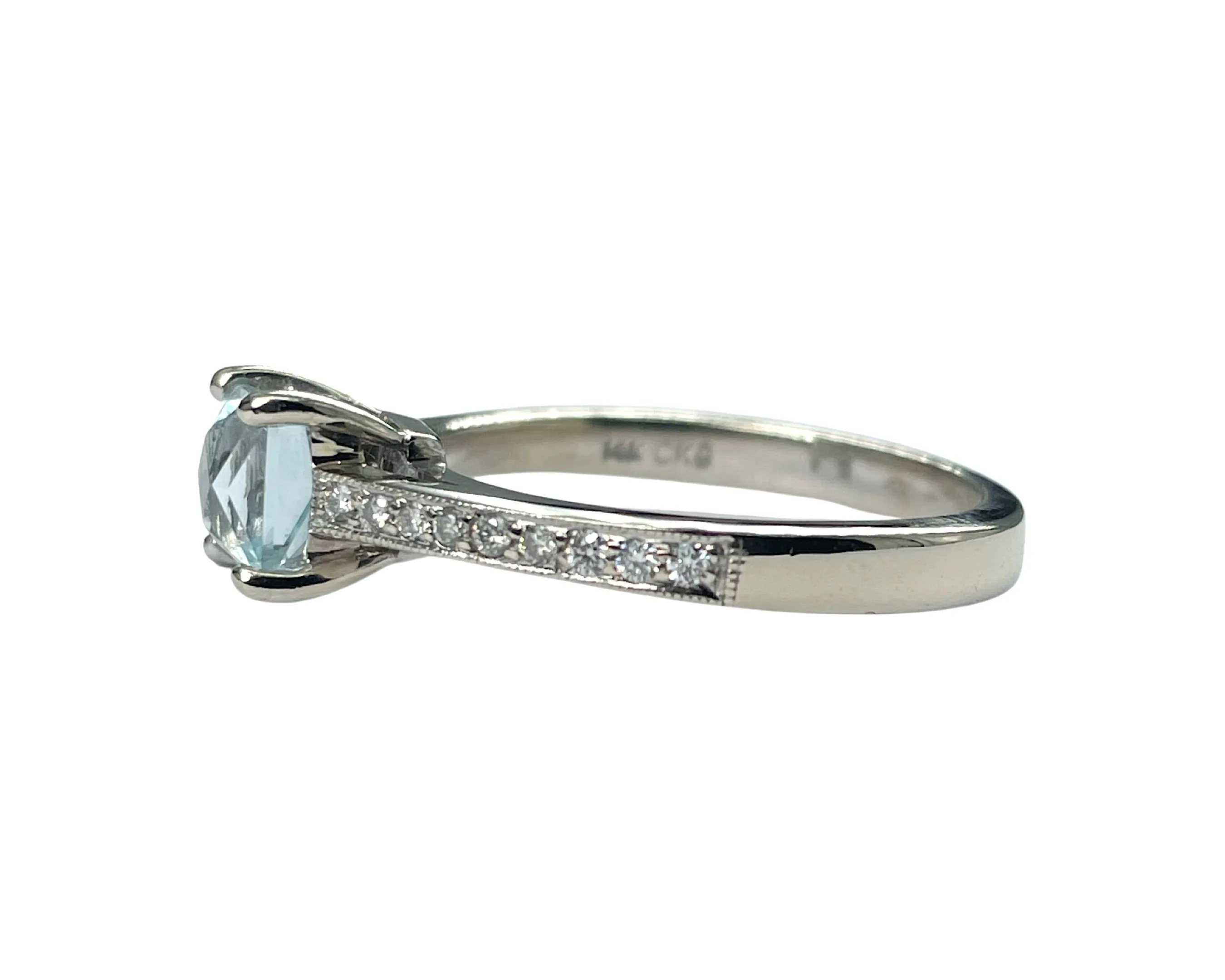 White Gold Aquamarine and Diamond Ring (Authentic Pre-Owned)