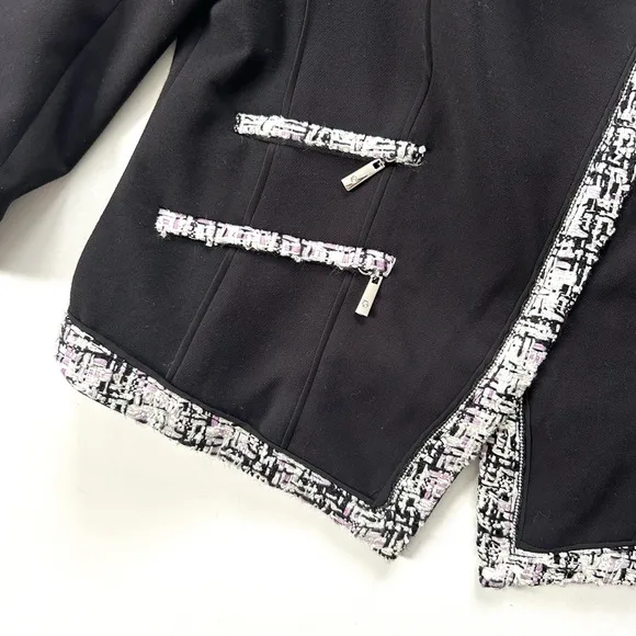 White House Black Market Black Asymmetrical Boucle Tweed Trim Knit Blazer Jacket