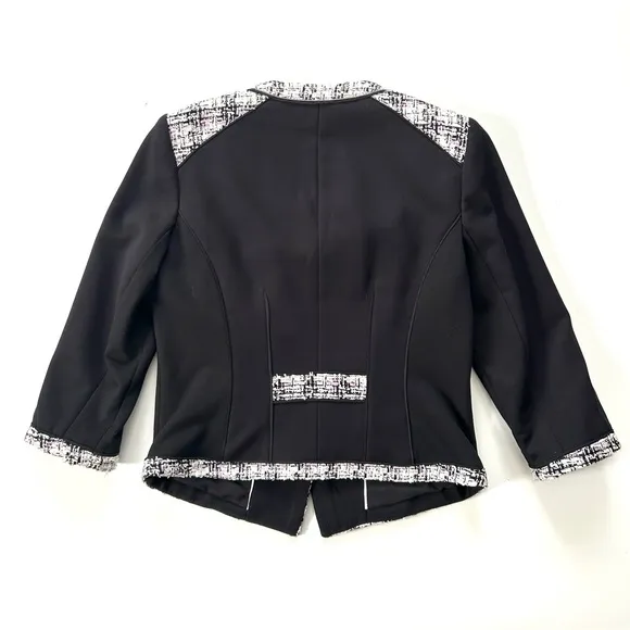 White House Black Market Black Asymmetrical Boucle Tweed Trim Knit Blazer Jacket