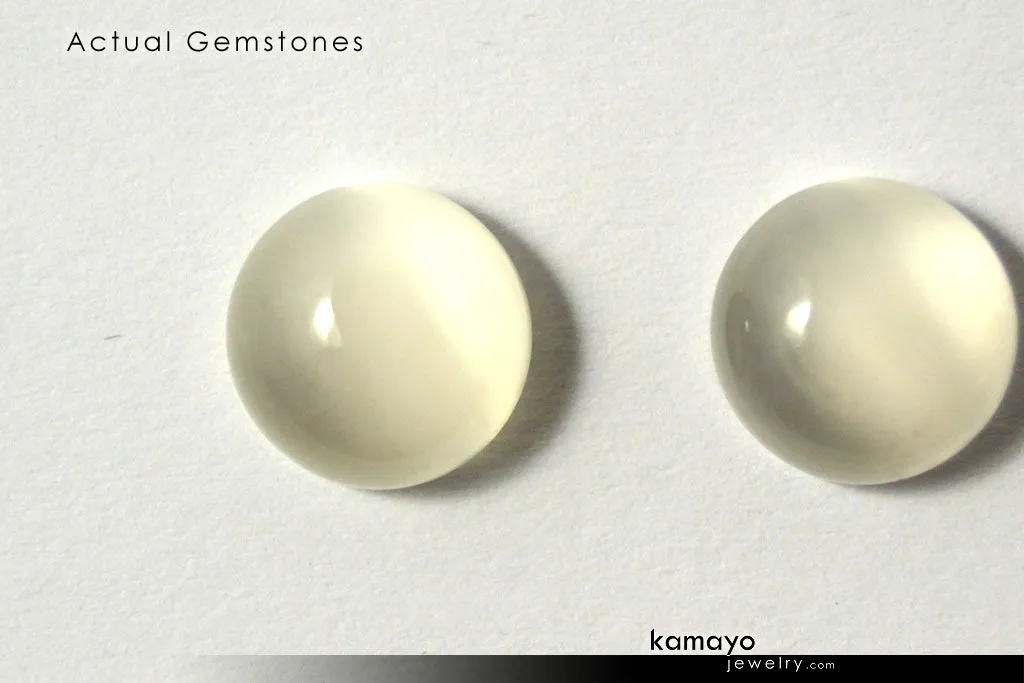 WHITE MOONSTONE GEMSTONES - Pair of 10mm Round Loose Stones for Earrings
