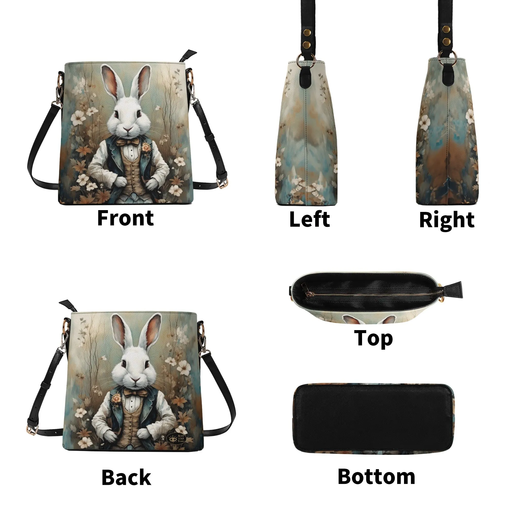 White Rabbit Dark and Whimsical Womens Bucket Bag Shoulder Bag