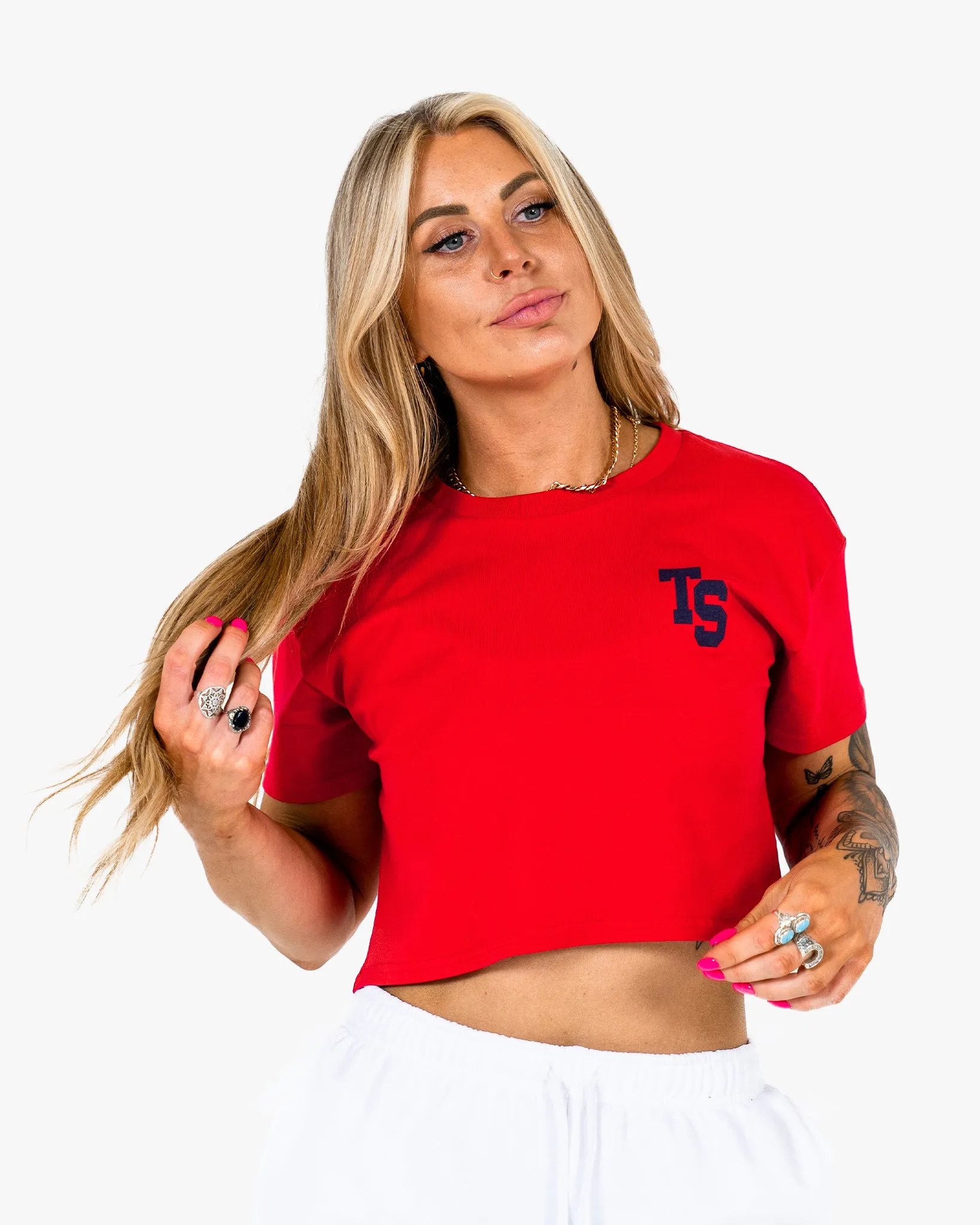 WKND Crop Tee - Red w/ Navy