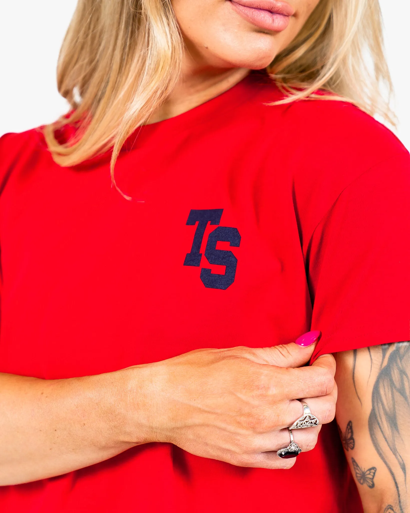 WKND Crop Tee - Red w/ Navy