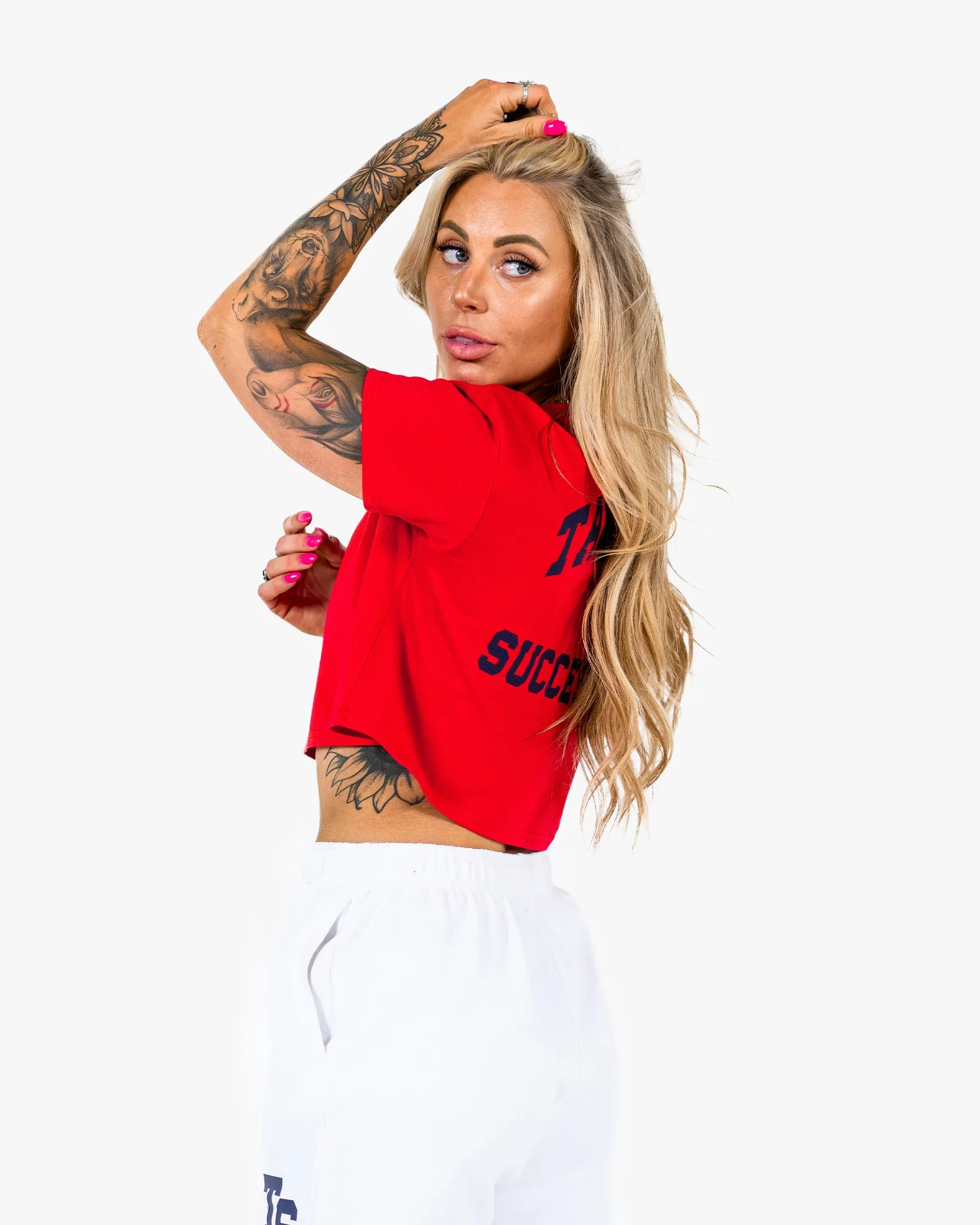 WKND Crop Tee - Red w/ Navy