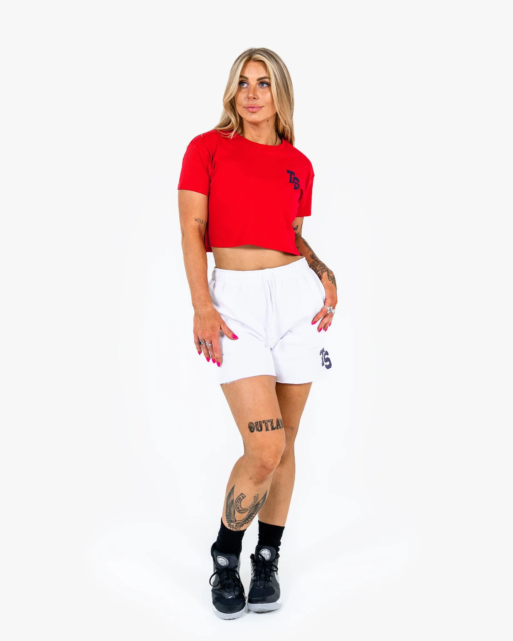 WKND Crop Tee - Red w/ Navy