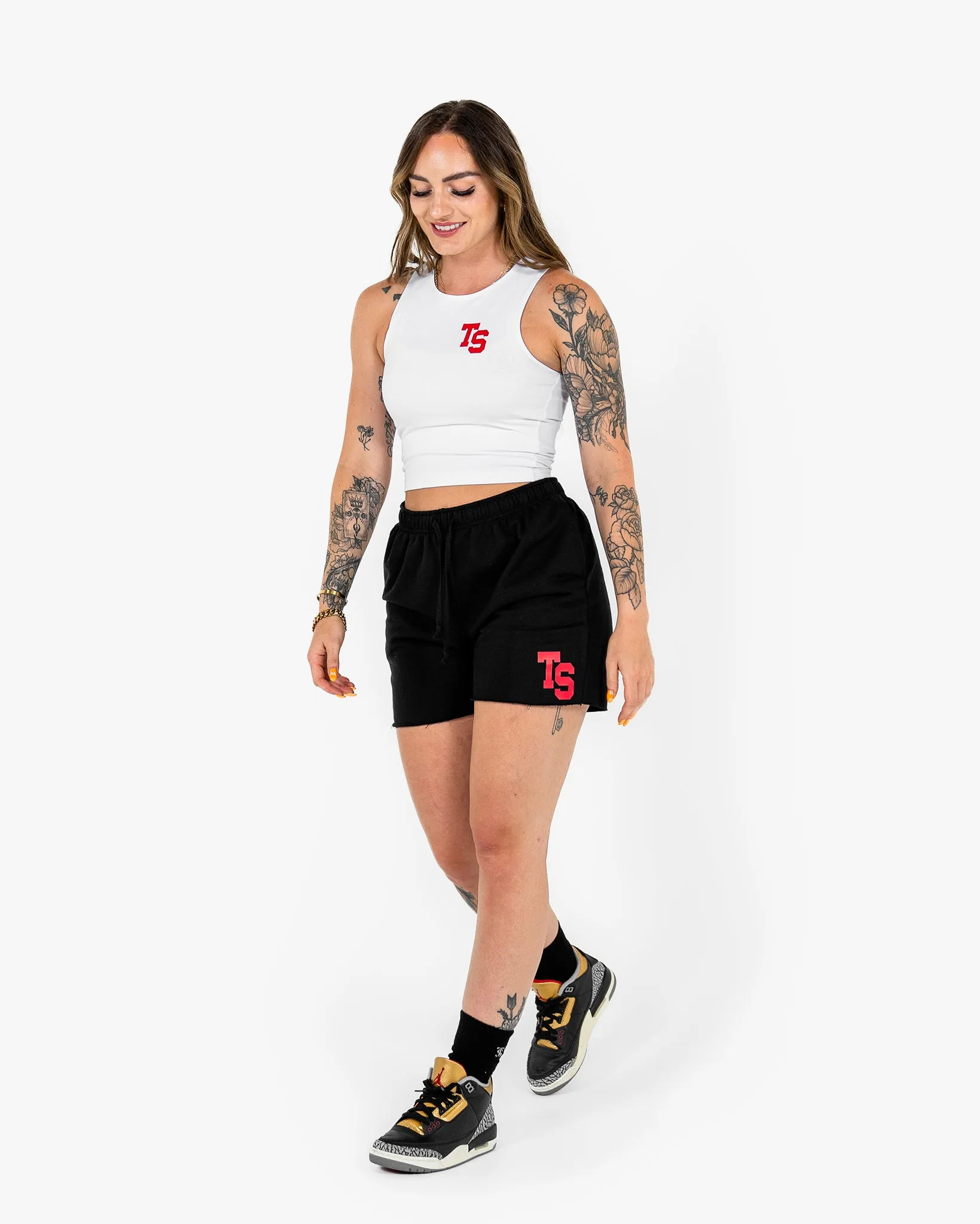WKND Fitted Crop Tank - White w/ Red