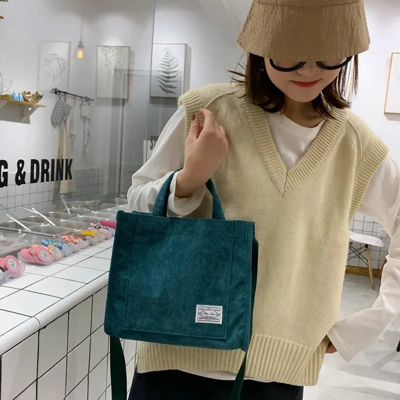 Women’s Corduroy Zipper Shoulder Bag