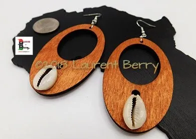 Wooden Earrings Oval Cowrie Jewelry  The Blacker The Berry