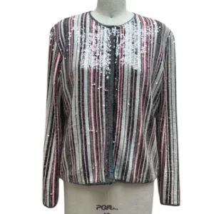Worth Clear Sequin Over Strips Holiday Cardigan