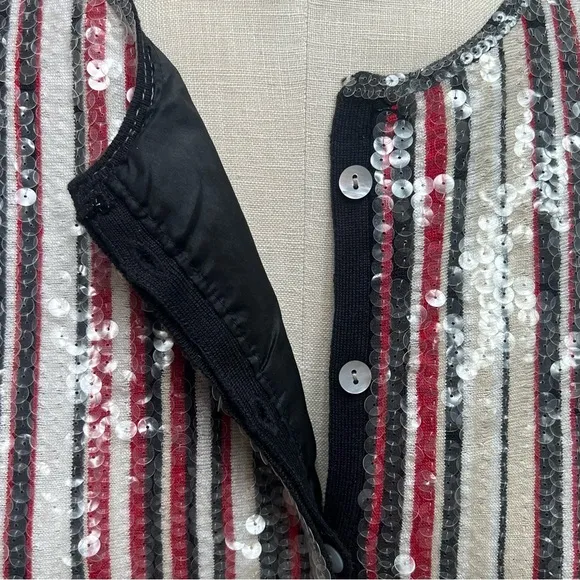 Worth Clear Sequin Over Strips Holiday Cardigan