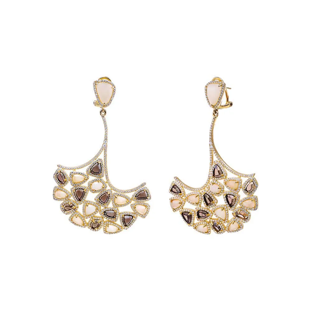 Yellow And Brown Fan Drop Fancy Earring
