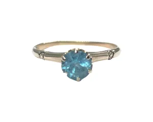Yellow Gold Blue Topaz Solitaire Ring (Authentic Pre-Owned)