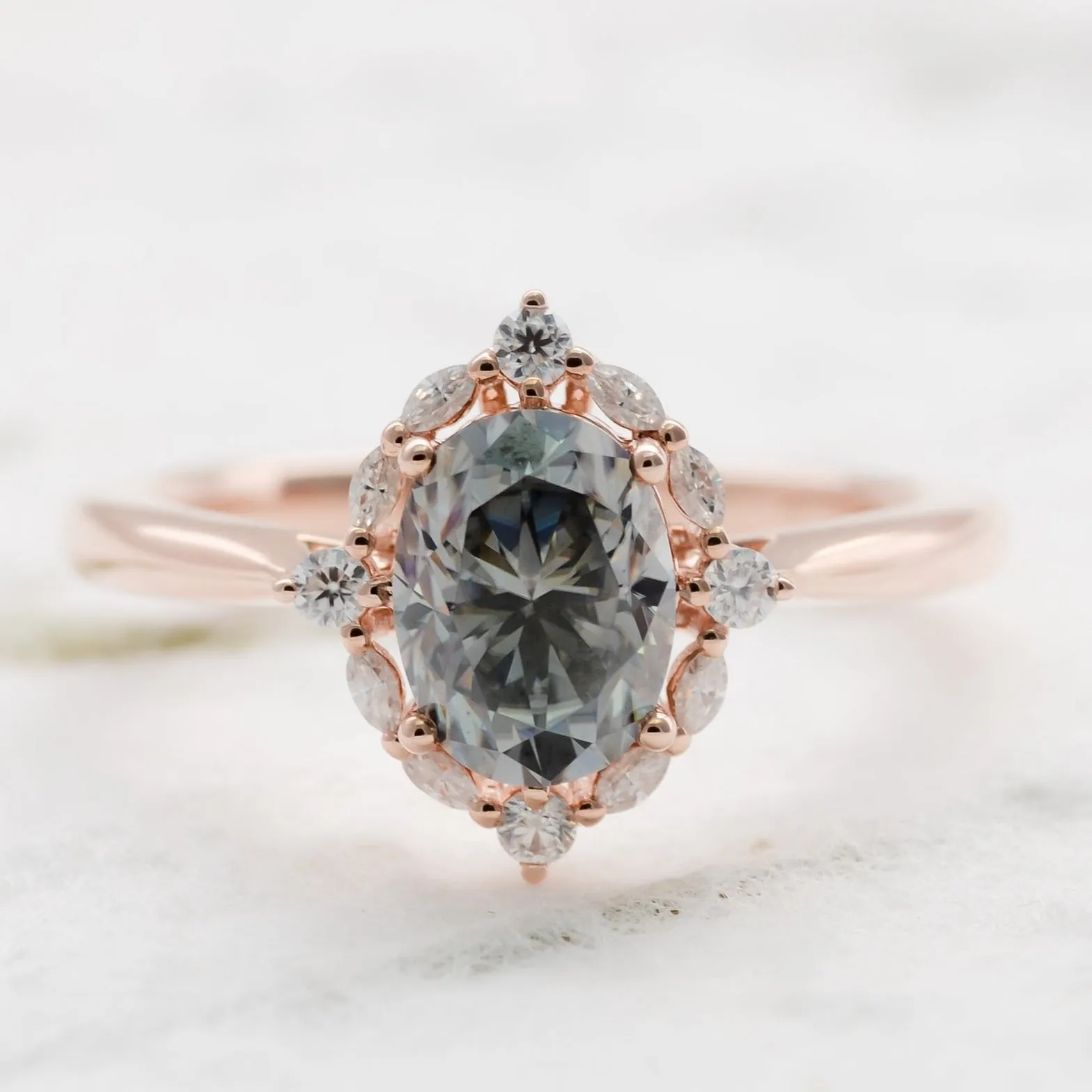 Yvaine Noir | Misty Gray Moissanite Halo Ring