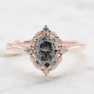 Yvaine Noir | Misty Gray Moissanite Halo Ring