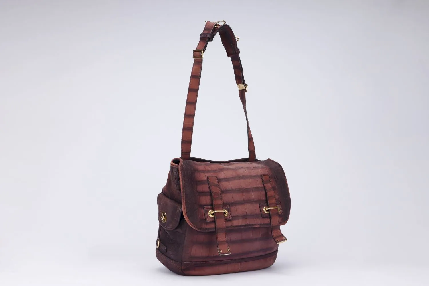 Yves Saint Laurent Besace (191839 491403) Burgundy Croc Embossed Shoulder Bag with Dust Cover