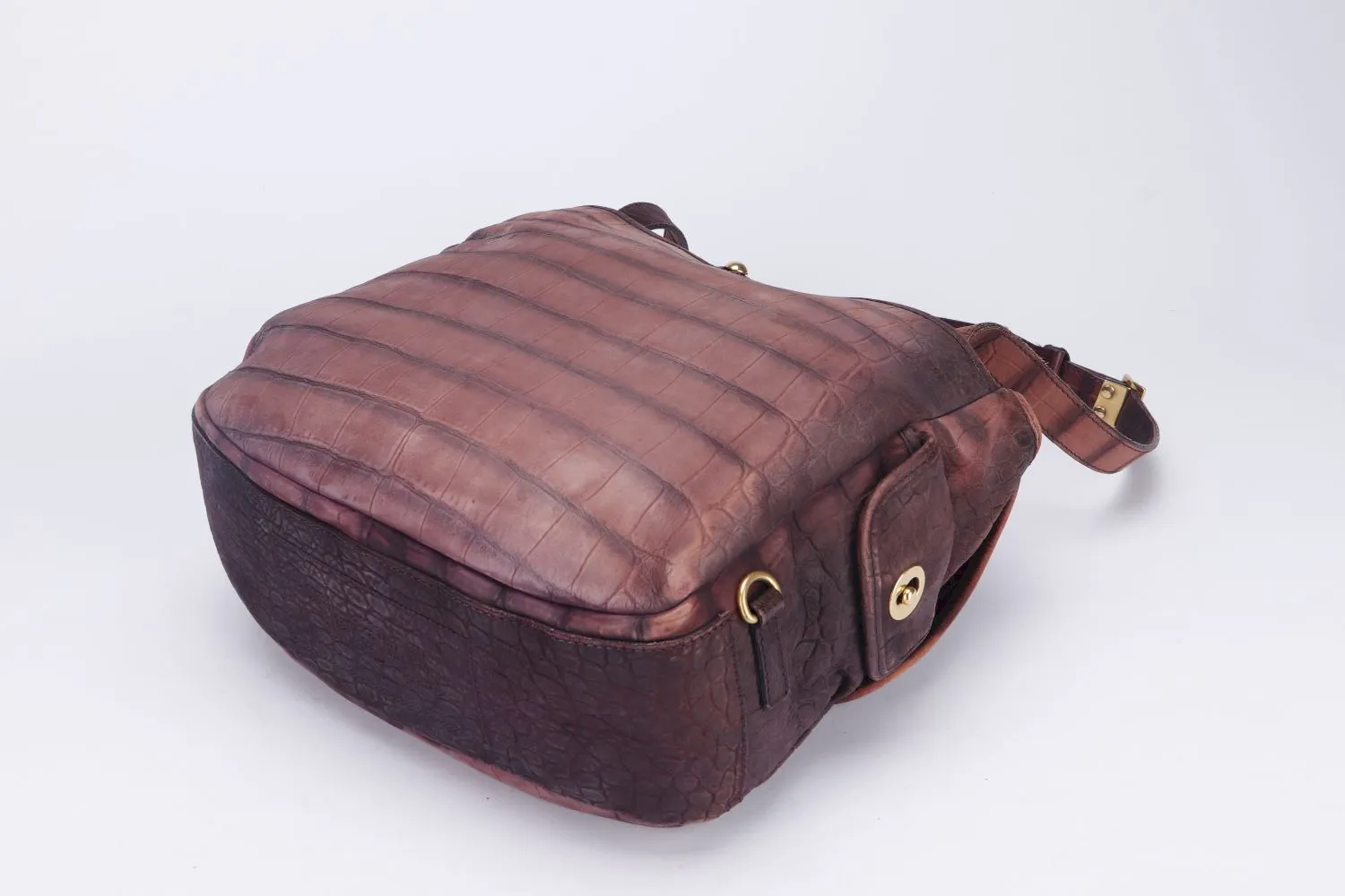 Yves Saint Laurent Besace (191839 491403) Burgundy Croc Embossed Shoulder Bag with Dust Cover