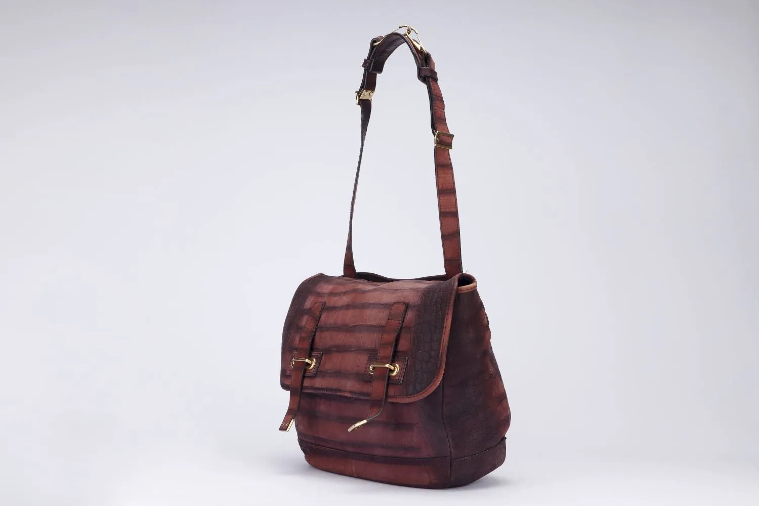 Yves Saint Laurent Besace (191839 491403) Burgundy Croc Embossed Shoulder Bag with Dust Cover