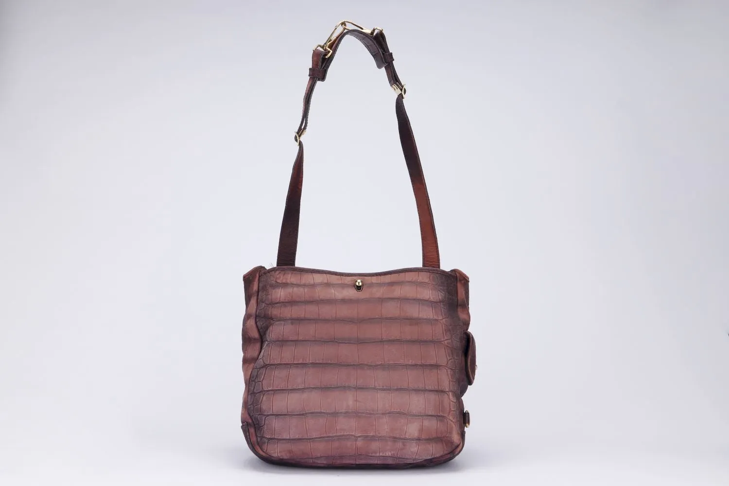 Yves Saint Laurent Besace (191839 491403) Burgundy Croc Embossed Shoulder Bag with Dust Cover